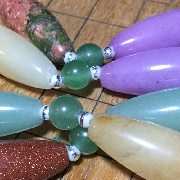 Adventurine Citrine Goldstone Unakite Semiprecious Stone Necklace 29”L EVC - Picture 7 of 11